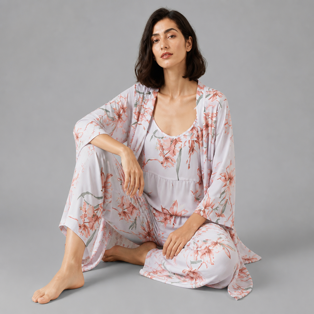 Women's Rayon 3-Piece Sleepwear Set